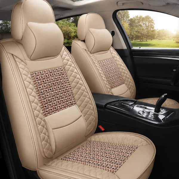 Kit Completo de Capas para Banco de Carro Nureon em Couro Legítimo Universal 5 Lugares Com Airbag + Tapetes e Capa de Volante