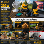 Inversor de Energia 200W para Eletrodomésticos – USB, Tipo-C e Luz LED