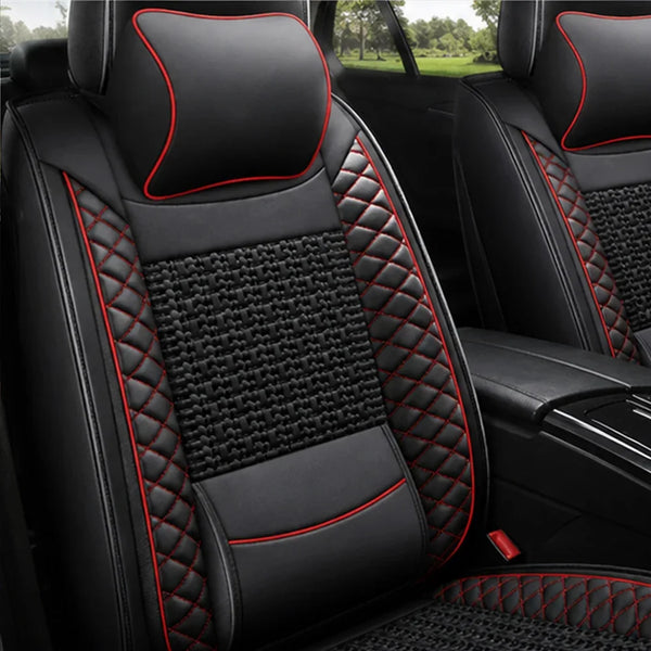 Kit Completo de Capas para Banco de Carro Nureon em Couro Legítimo Universal 5 Lugares Com Airbag + Tapetes e Capa de Volante