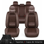 Kit Completo de Capas para Banco de Carro Nureon em Couro Legítimo Universal 5 Lugares Com Airbag + Tapetes e Capa de Volante
