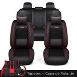 Kit Completo de Capas para Banco de Carro Nureon em Couro Legítimo Universal 5 Lugares Com Airbag + Tapetes e Capa de Volante
